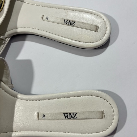 Zara White with Gold Chain Flat Slide Sandals Size 40 US Size 9.5 - Picture 4 of 7